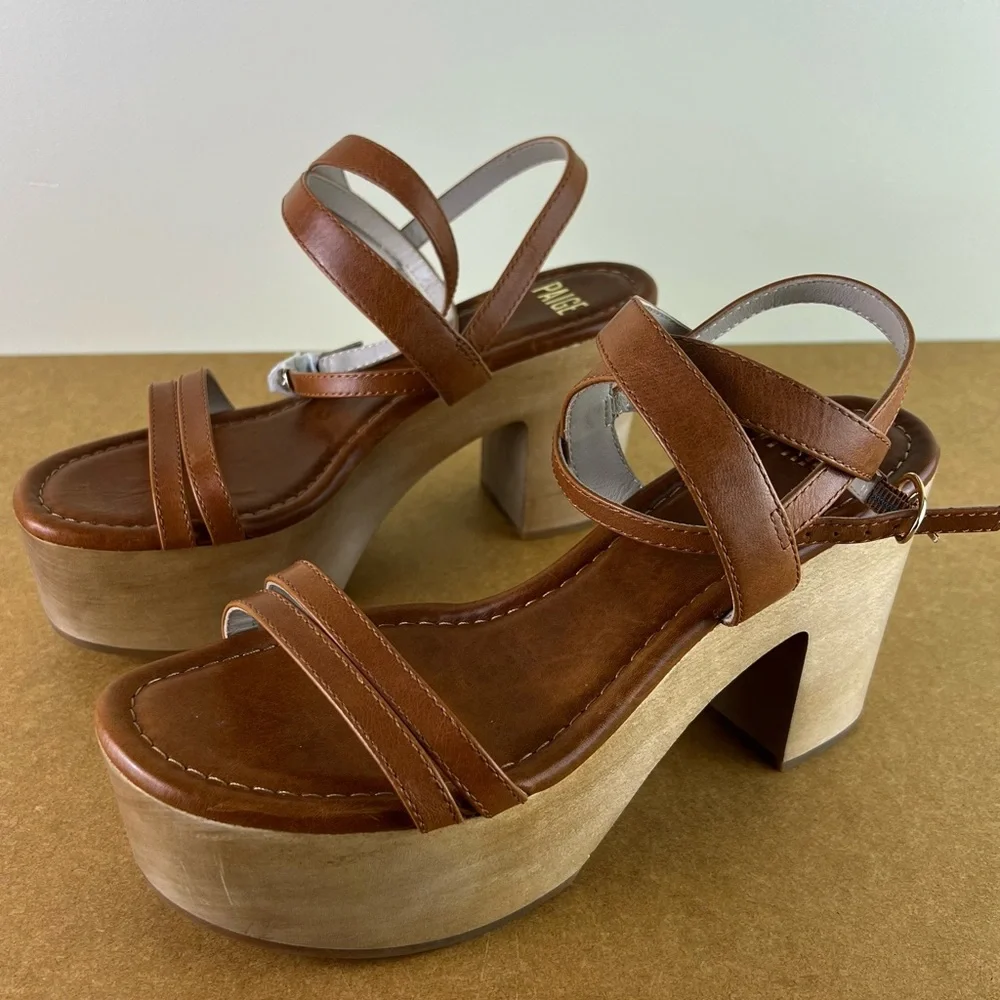 NEW PAIGE BROWN LEATHER CLOG SANDALS - Picture 8 of 12